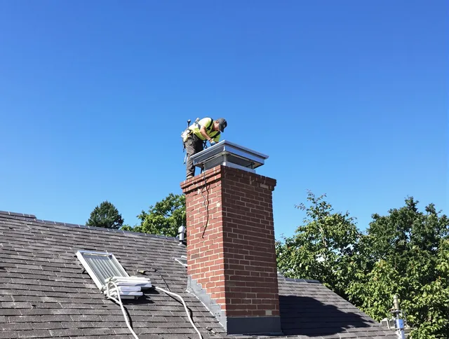 Rowland Heights Chimney Sweep technician measuring a chimney cap in Rowland Heights, CA