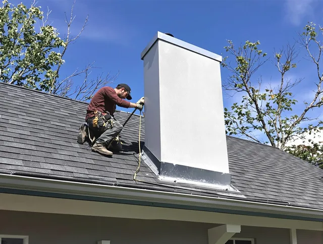 Rowland Heights Chimney Sweep team member finishing chimney construction in Rowland Heights, CA