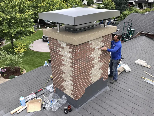 Rowland Heights Chimney Sweep team working on a custom chimney remodel in Rowland Heights, CA