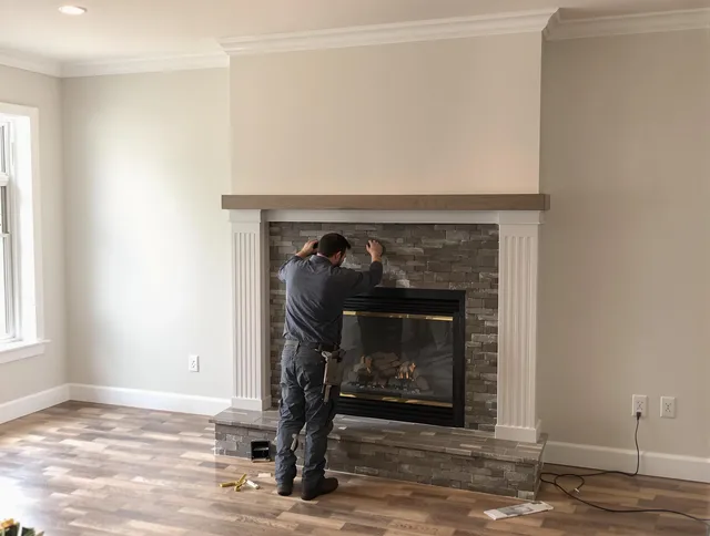 Rowland Heights Chimney Sweep finishing a custom fireplace install in Rowland Heights, CA